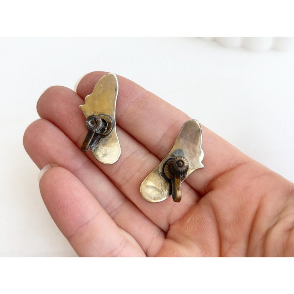 Hopi Overlay Alpaca Sterling Silver Modernist Freeform Mexican Studs - Picture 4 of 8